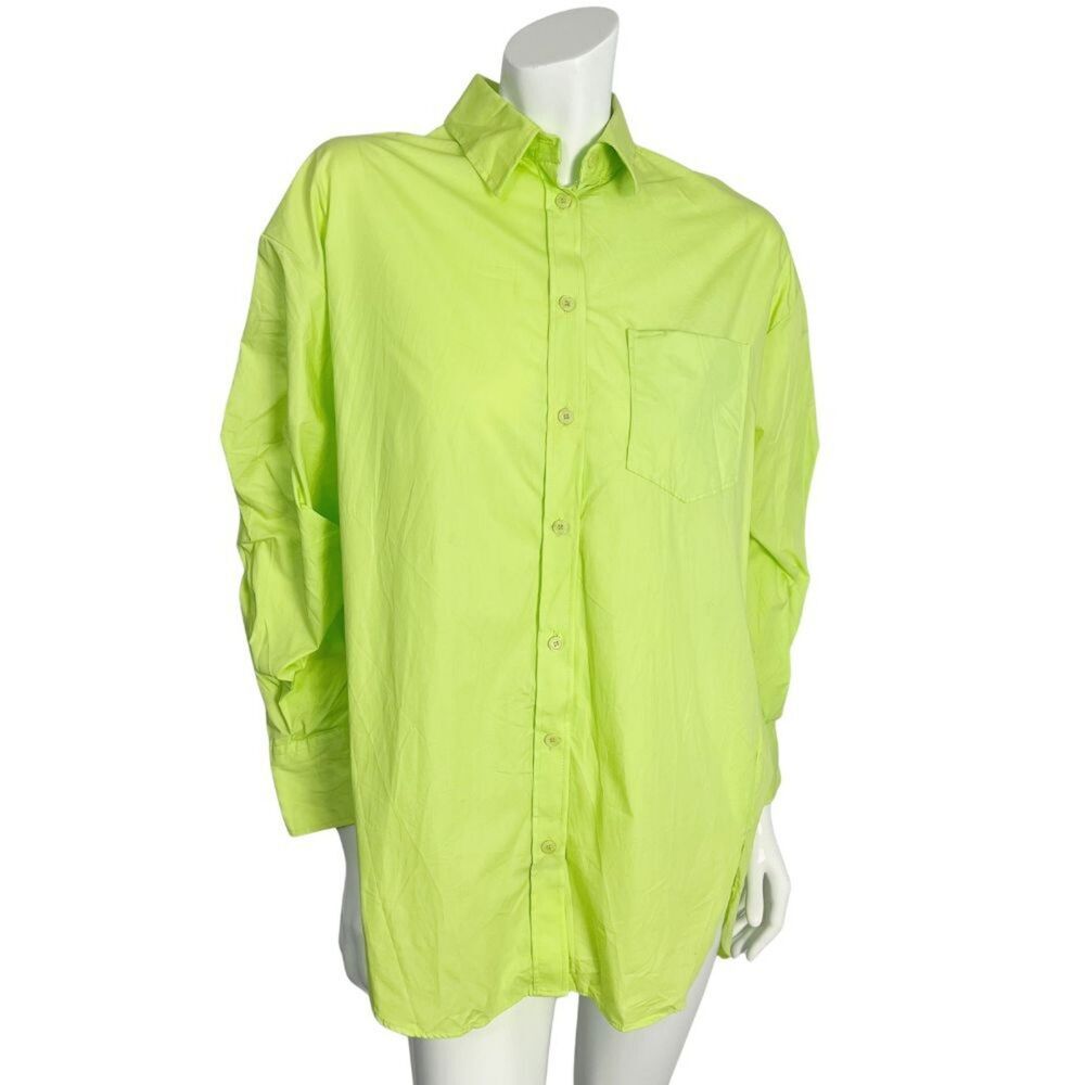 Zara Neon Green Long Sleeve Button Up Shirt Women's Size S